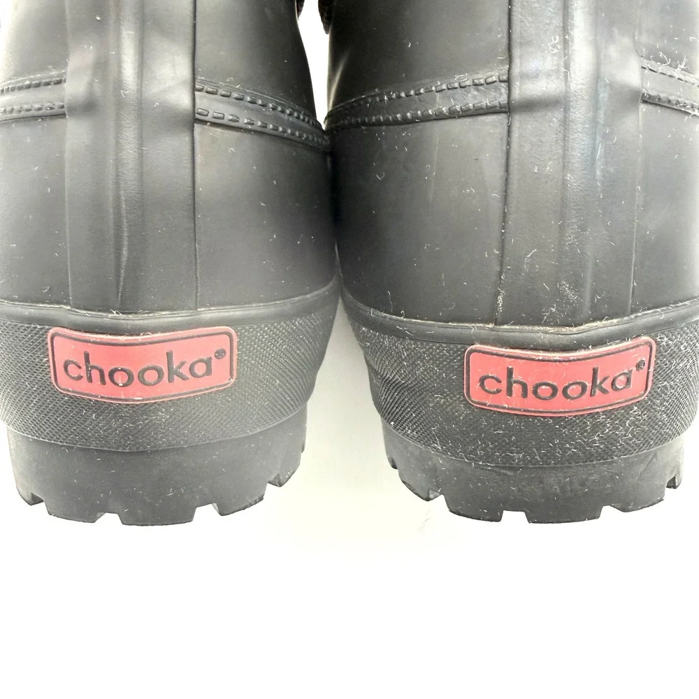 EUC Ladies US 9 Chooka Chelsea Duck Rainboots Black Waterproof Fleece Lined